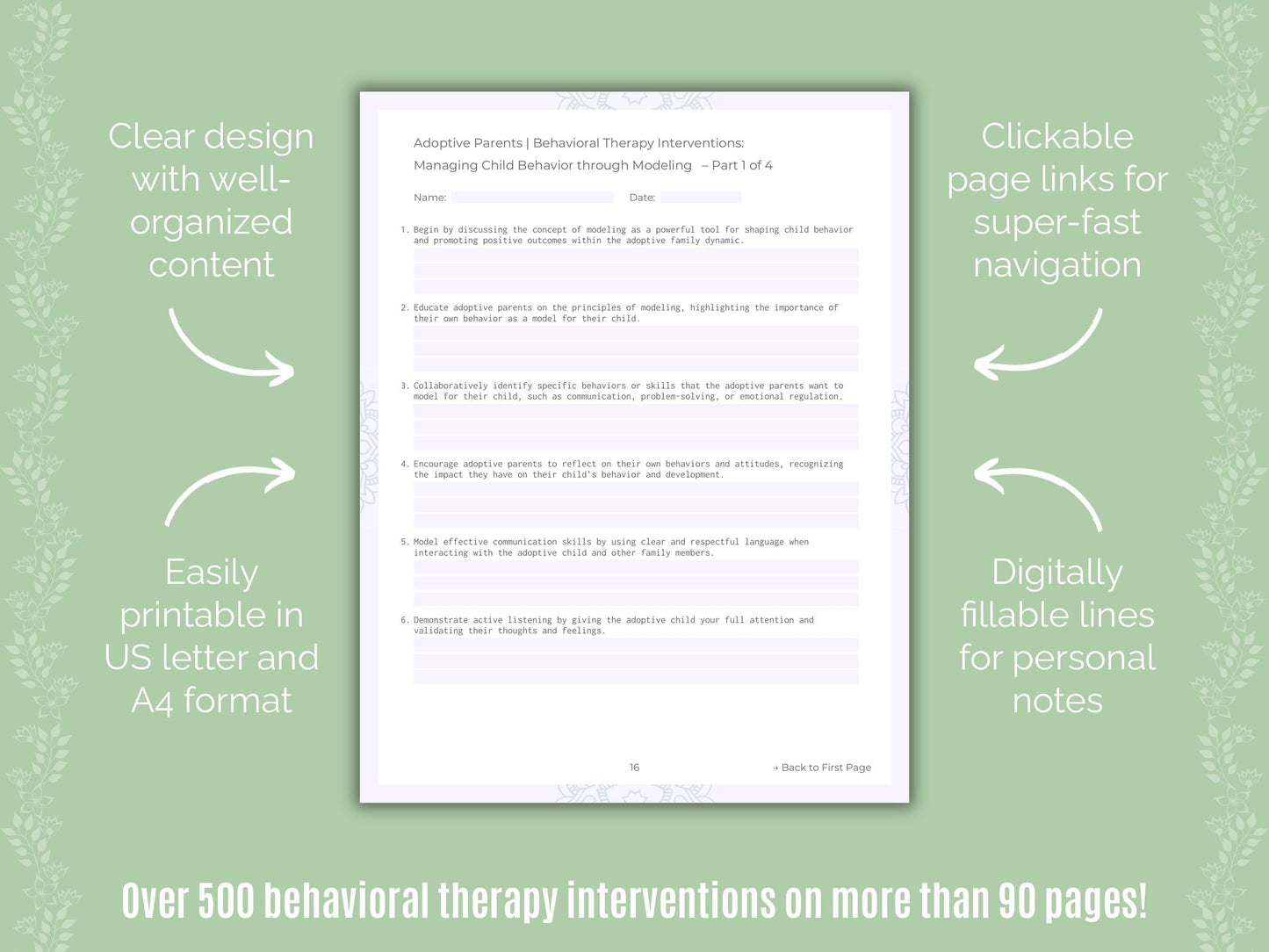 Adoptive Parents Behavioral Therapy Counseling Templates