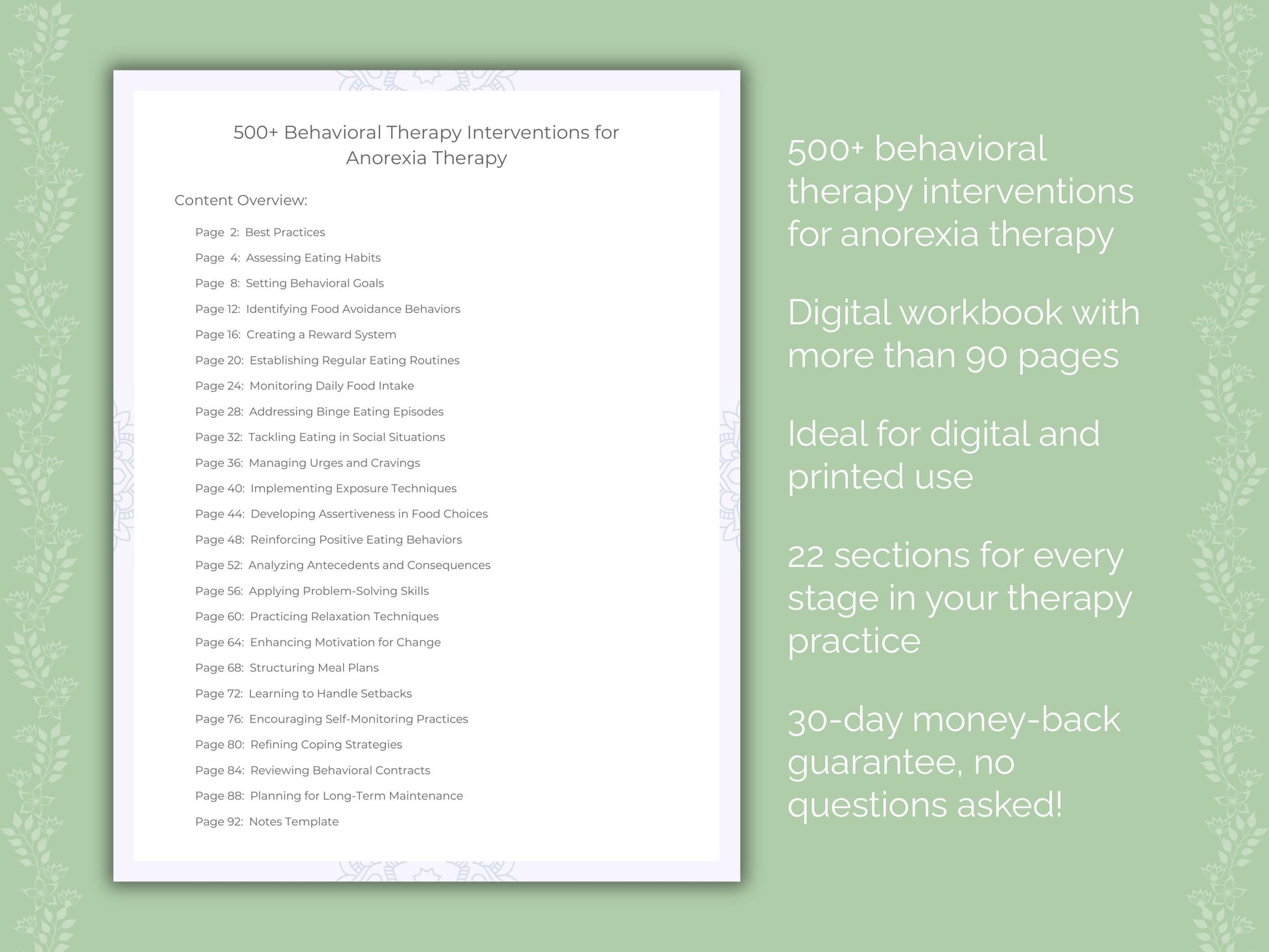 Anorexia Behavioral Therapy Therapist Worksheets