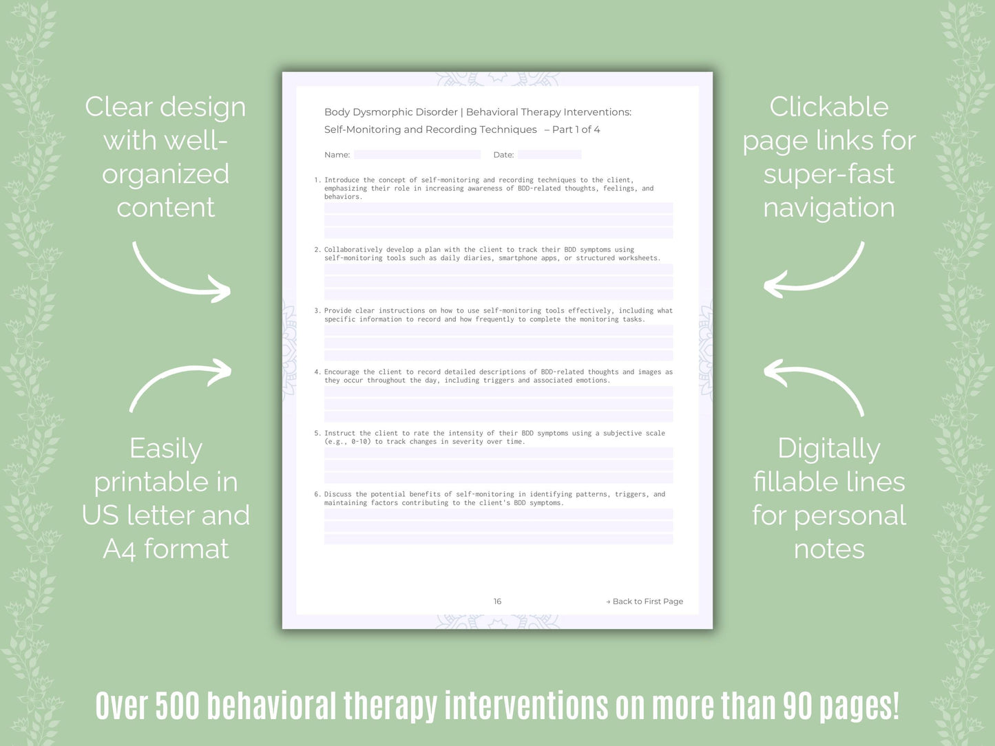 Body Dysmorphic Disorder (BDD) Behavioral Therapy Counseling Templates