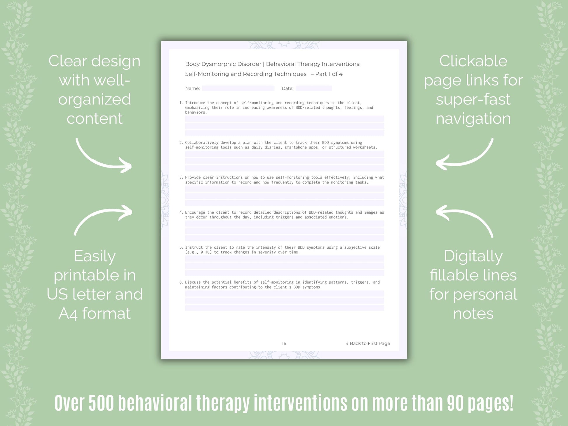 Body Dysmorphic Disorder (BDD) Behavioral Therapy Counseling Templates
