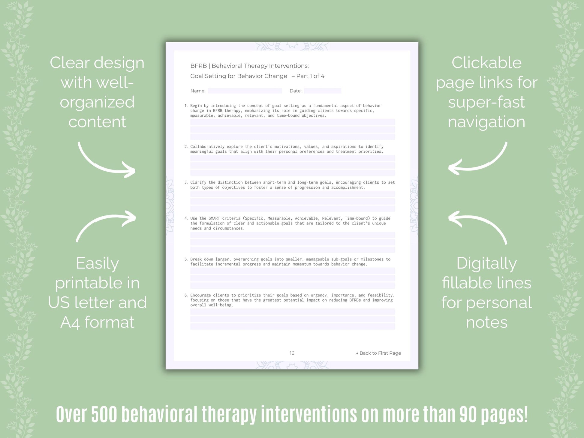 Body-Focused Repetitive Behavior (BFRB) Behavioral Therapy Counseling Templates