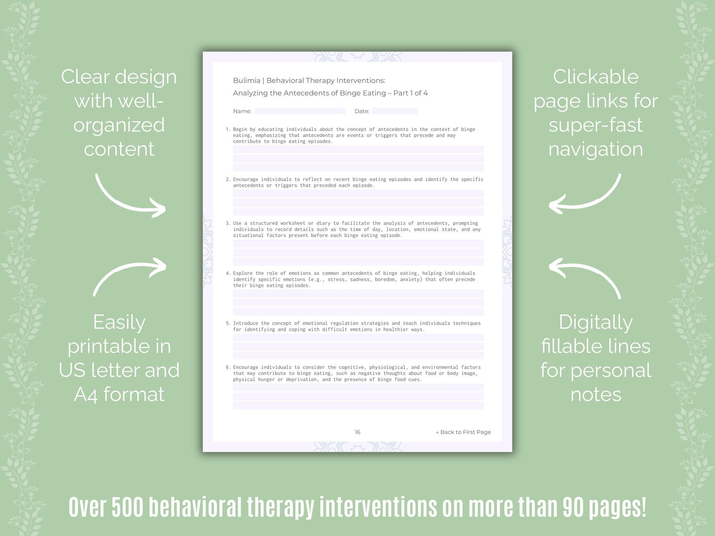 Bulimia Behavioral Therapy Counseling Templates