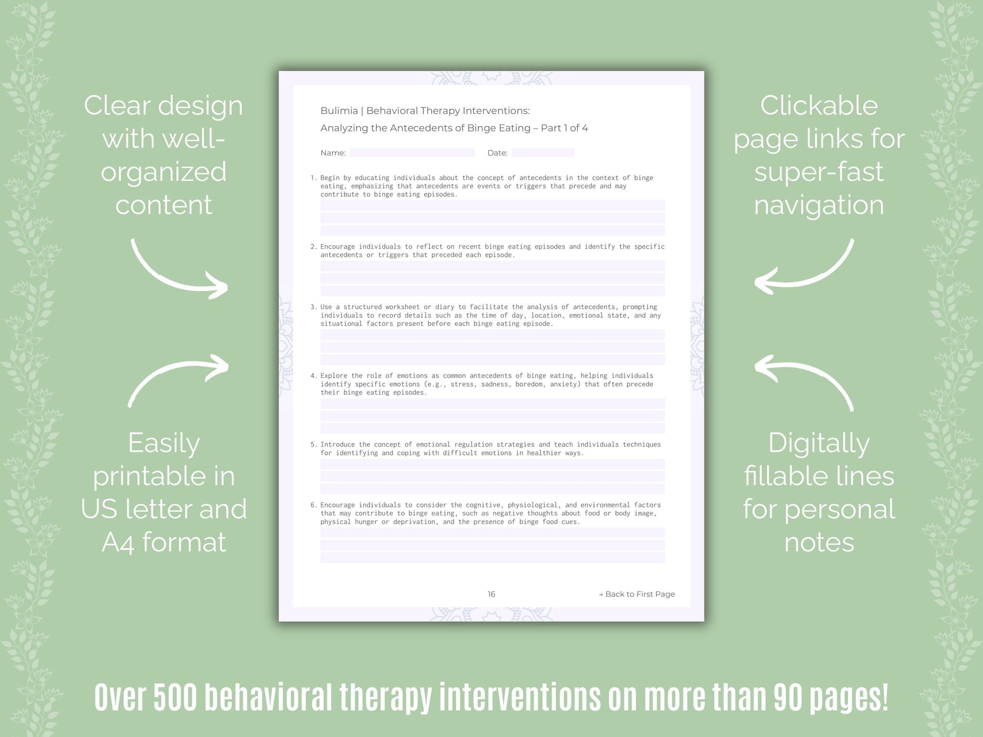 Bulimia Behavioral Therapy Counseling Templates