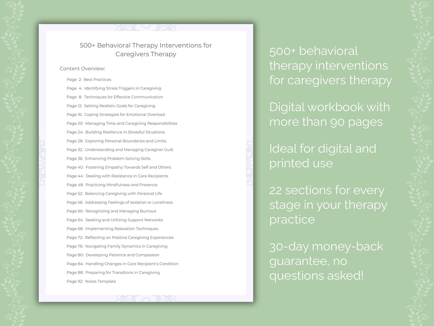 Caregivers Behavioral Therapy Therapist Worksheets