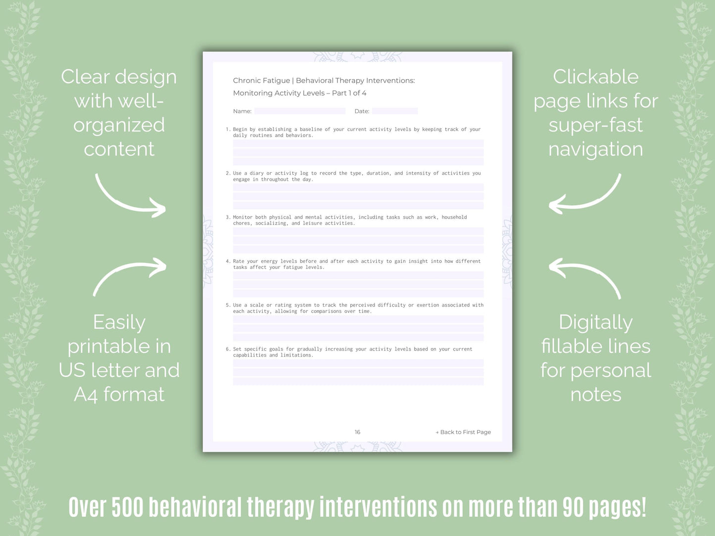 Chronic Fatigue Behavioral Therapy Counseling Templates