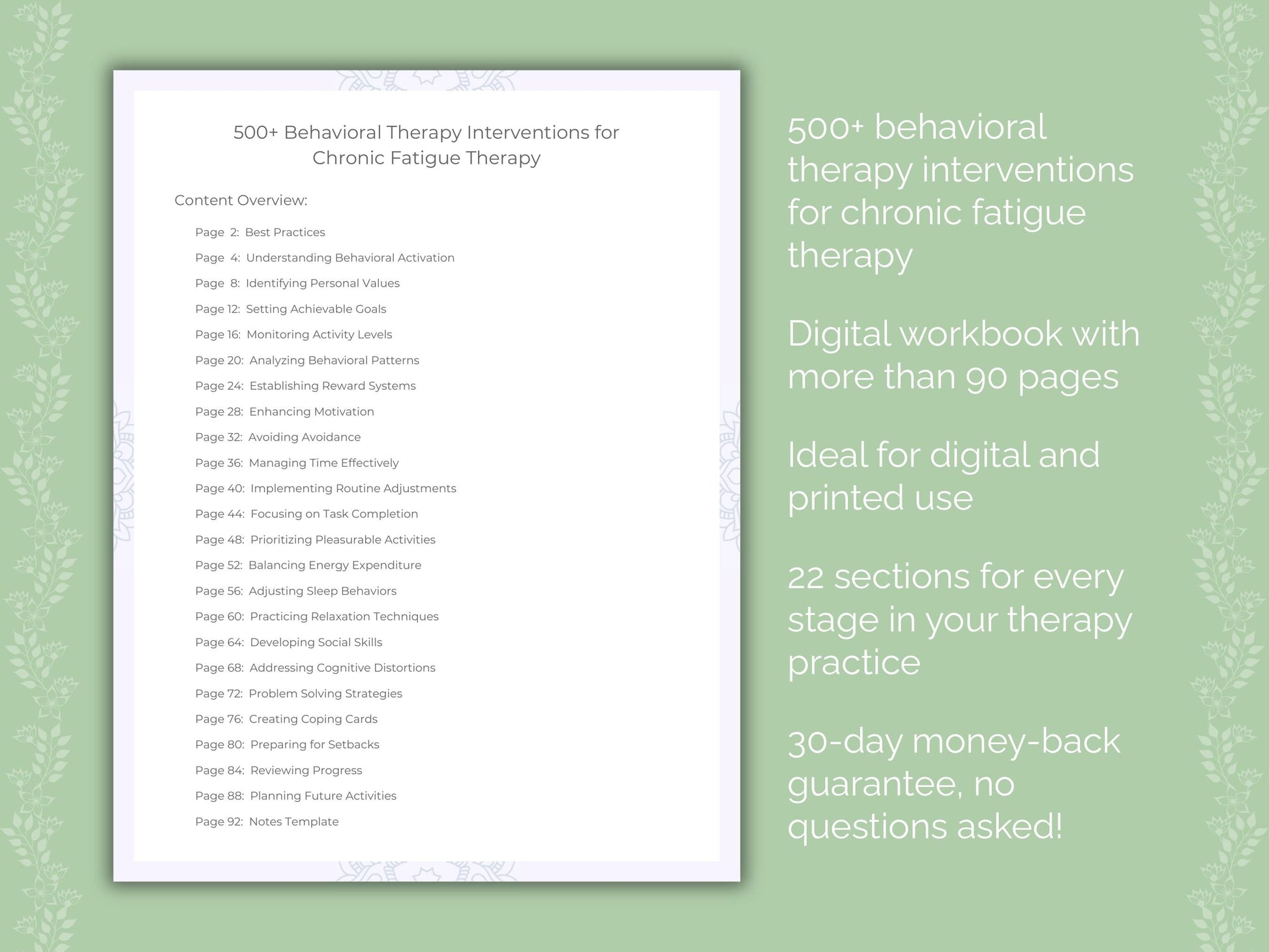 Chronic Fatigue Behavioral Therapy Therapist Worksheets