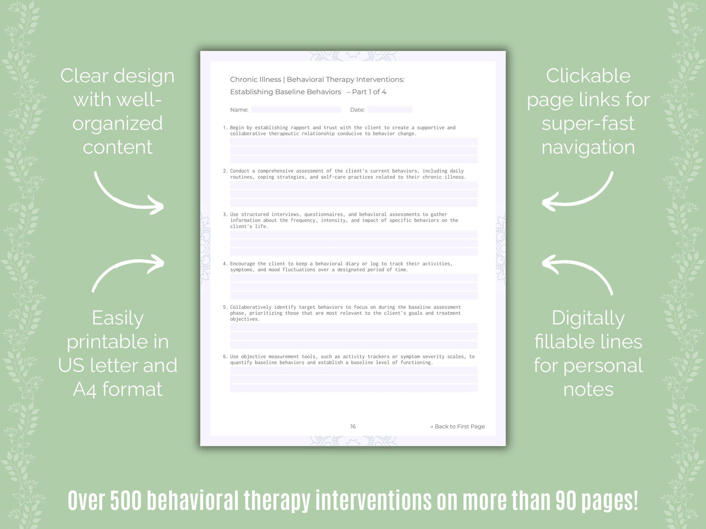 Chronic Illness Behavioral Therapy Counseling Templates