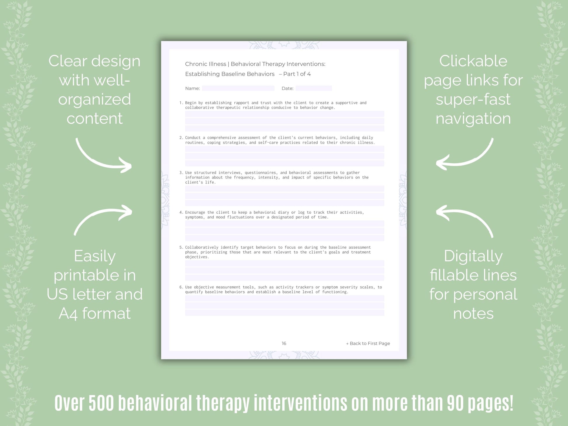 Chronic Illness Behavioral Therapy Counseling Templates