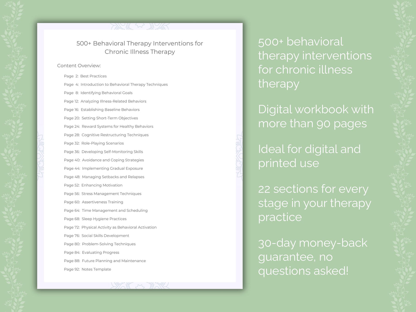 Chronic Illness Behavioral Therapy Therapist Worksheets