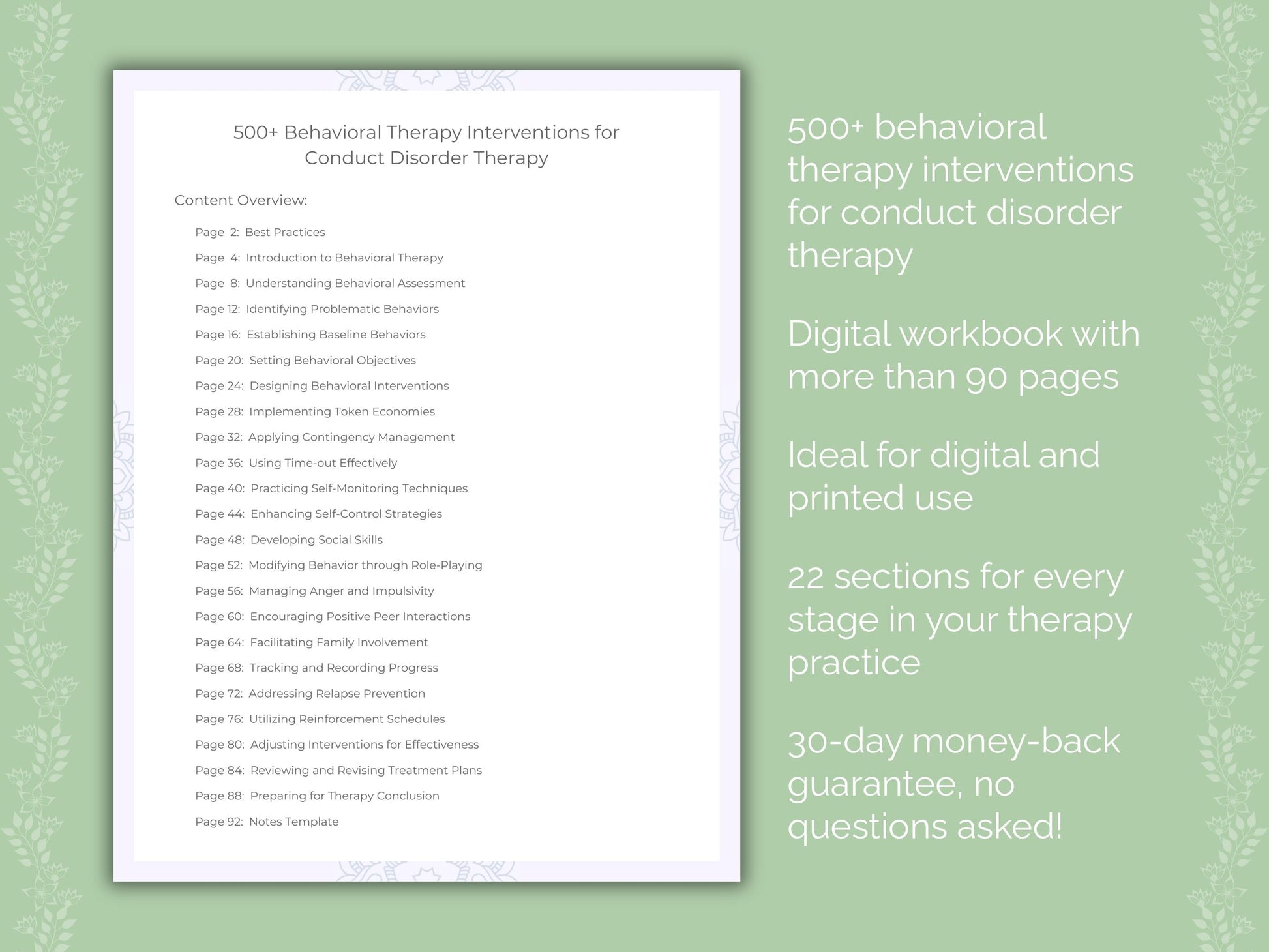 Conduct Disorder Behavioral Therapy Therapist Worksheets