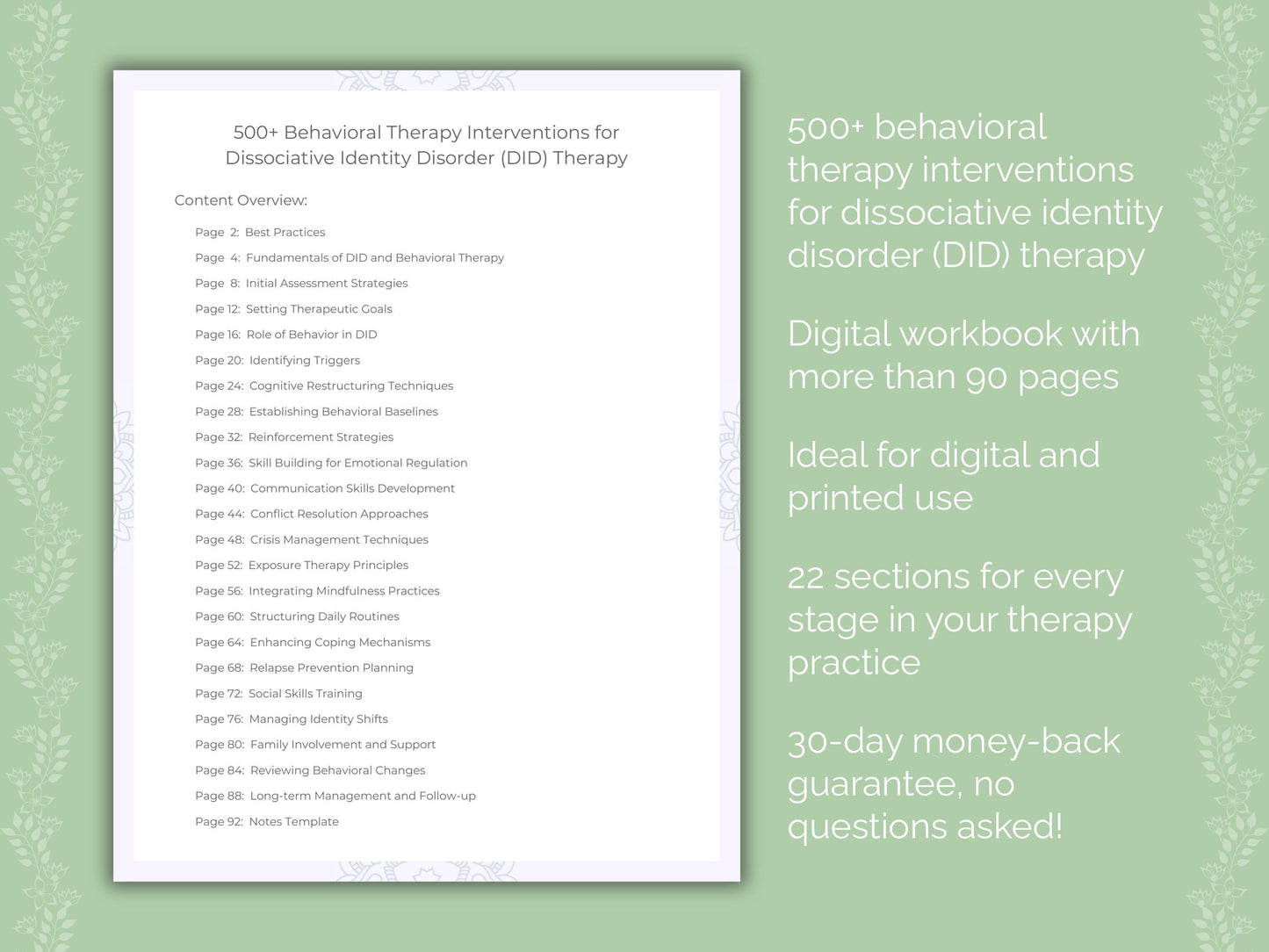 Dissociative Identity Disorder (DID) Behavioral Therapy Therapist Worksheets