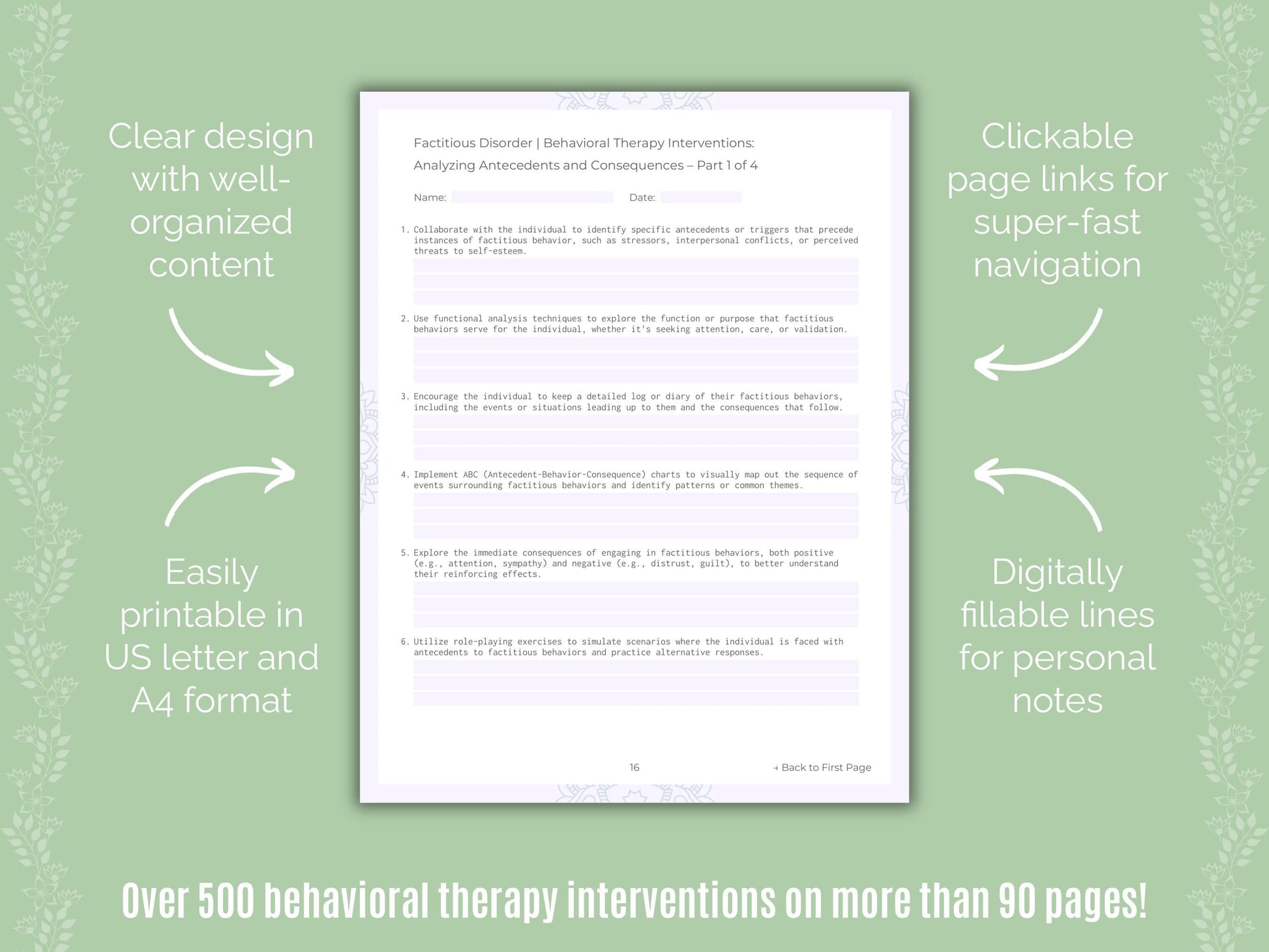 Factitious Disorder Behavioral Therapy Counseling Templates