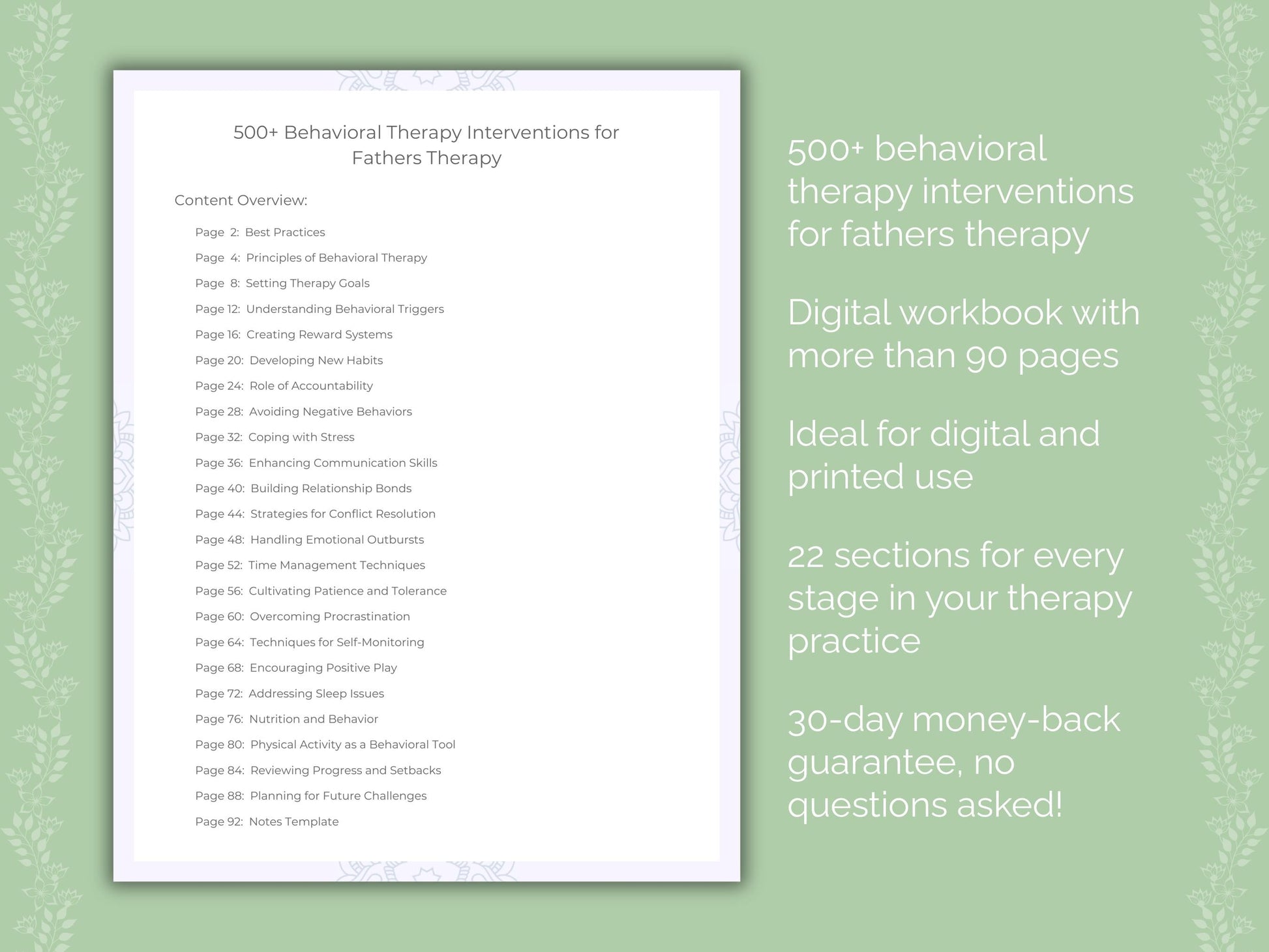 Fathers Behavioral Therapy Therapist Worksheets