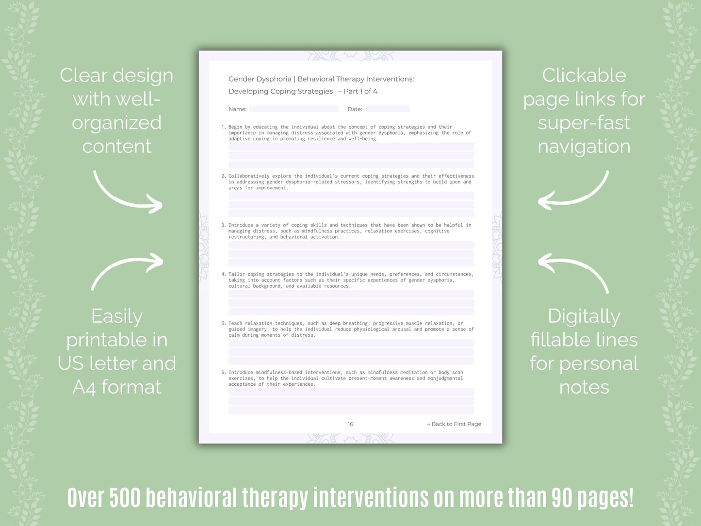 Gender Dysphoria Behavioral Therapy Counseling Templates