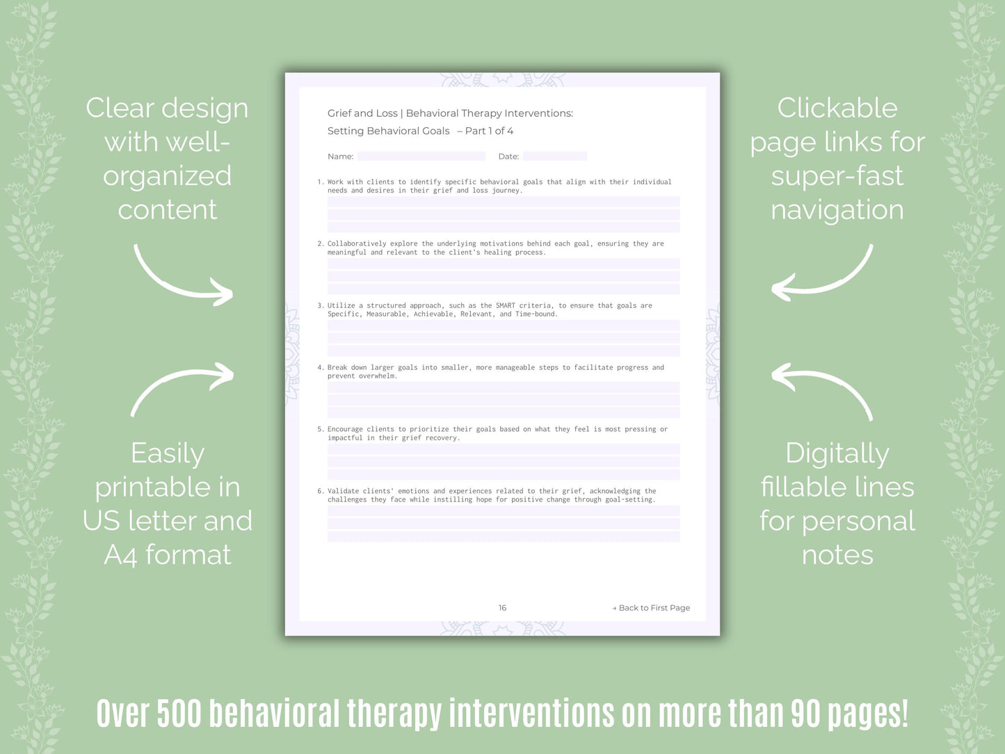 Grief and Loss Behavioral Therapy Counseling Templates