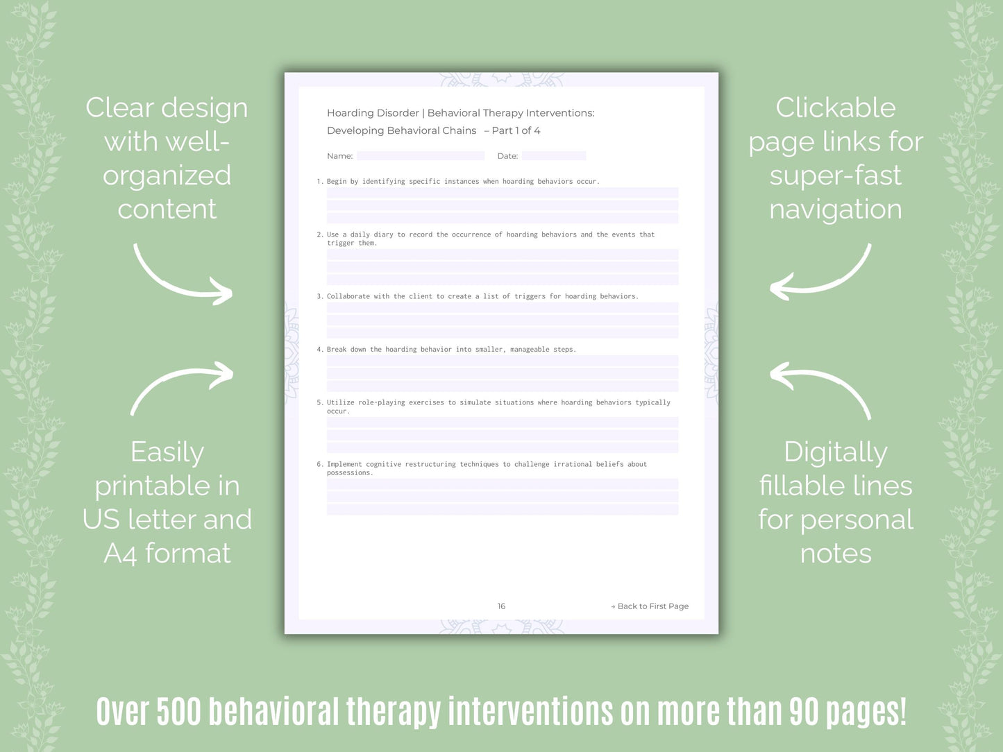 Hoarding Disorder Behavioral Therapy Counseling Templates