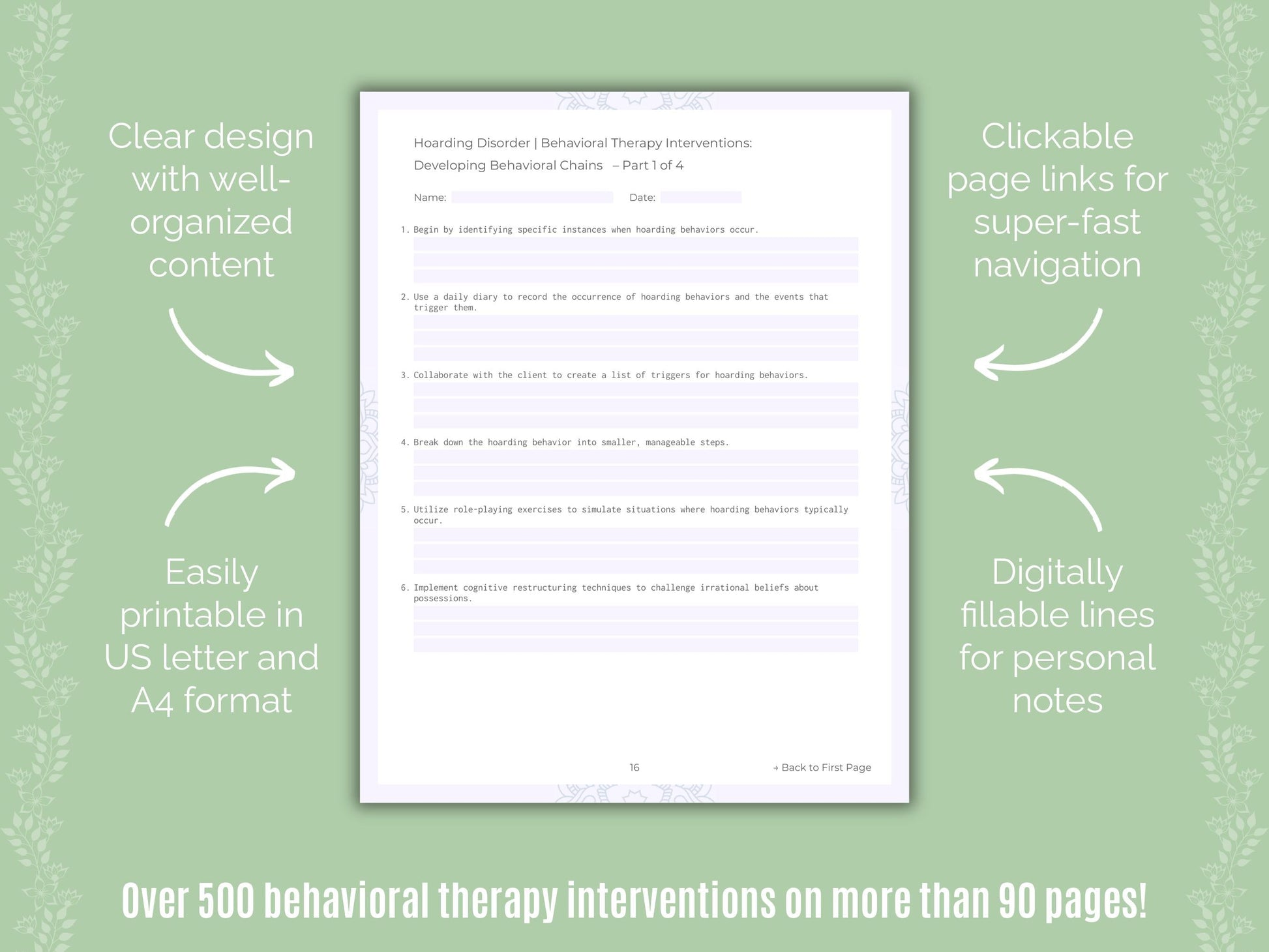 Hoarding Disorder Behavioral Therapy Counseling Templates