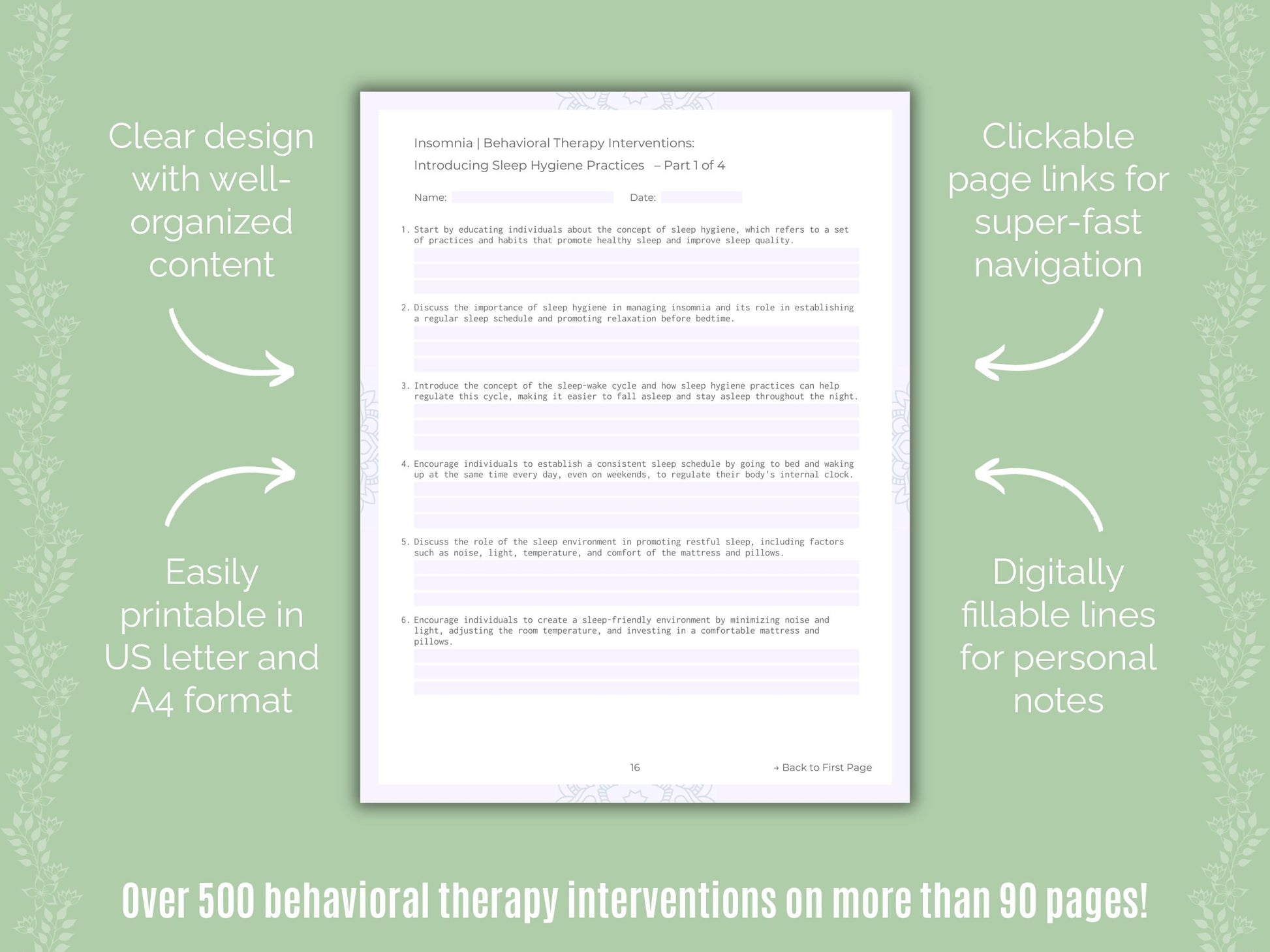 Insomnia Behavioral Therapy Counseling Templates