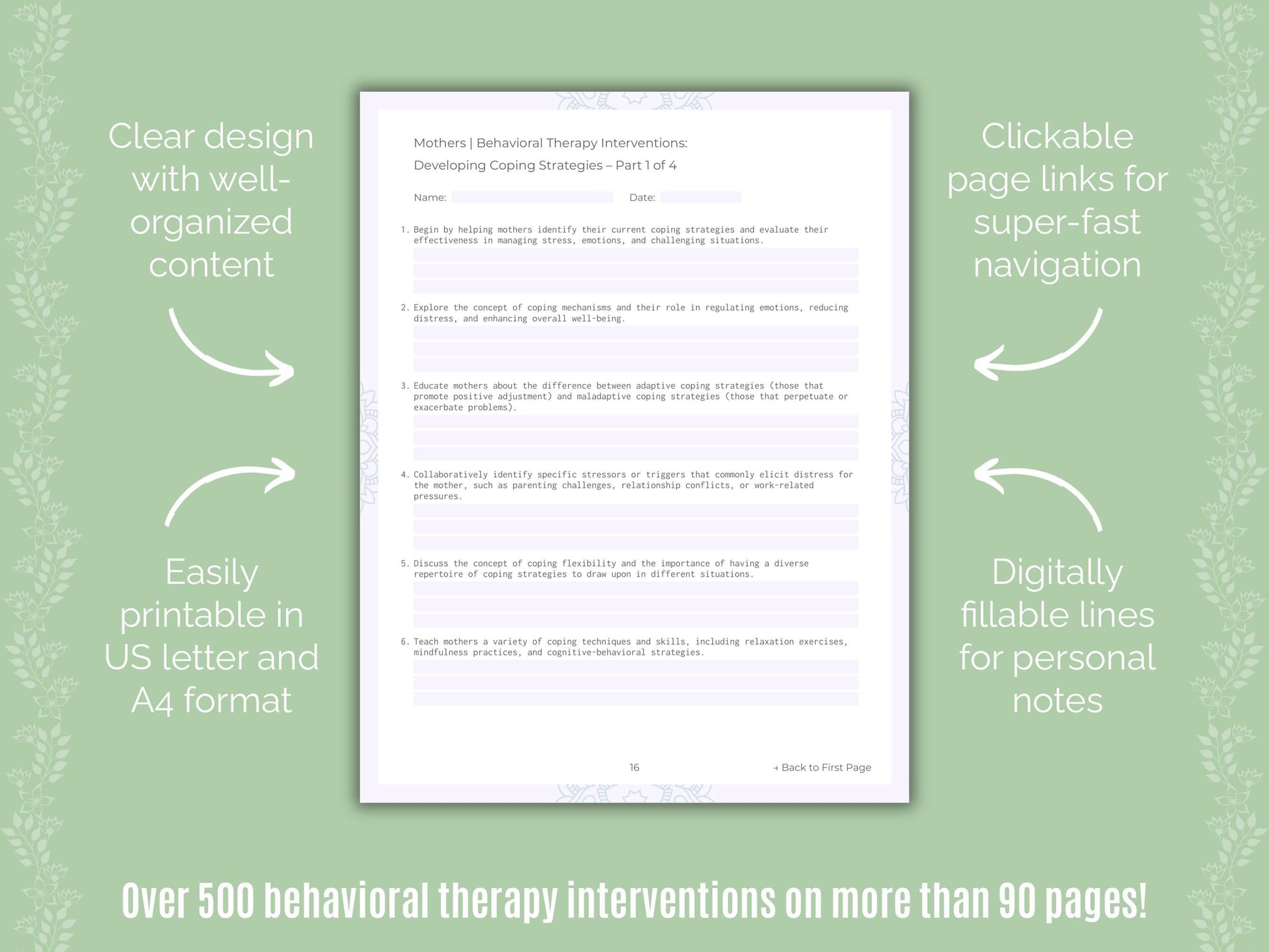 Mothers Behavioral Therapy Counseling Templates