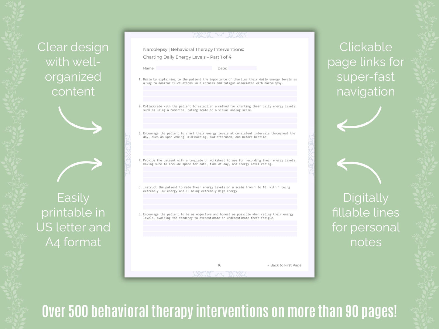 Narcolepsy Behavioral Therapy Counseling Templates