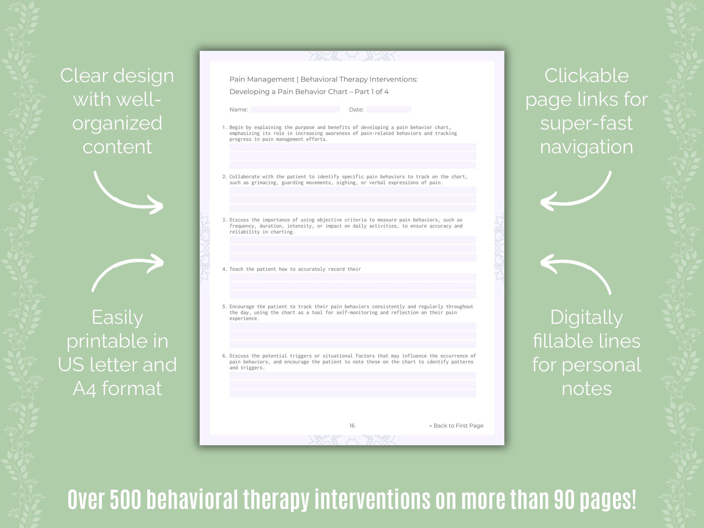 Pain Management Behavioral Therapy Counseling Templates