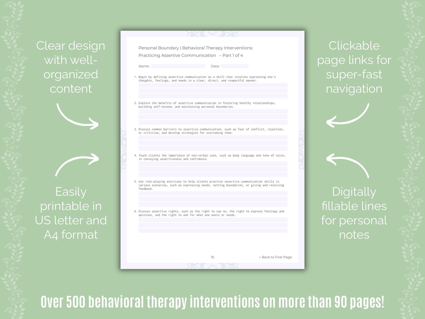 Personal Boundary Behavioral Therapy Counseling Templates