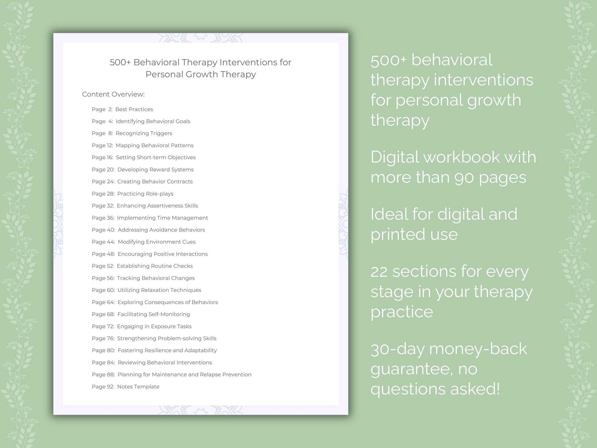 Personal Growth Behavioral Therapy Therapist Worksheets