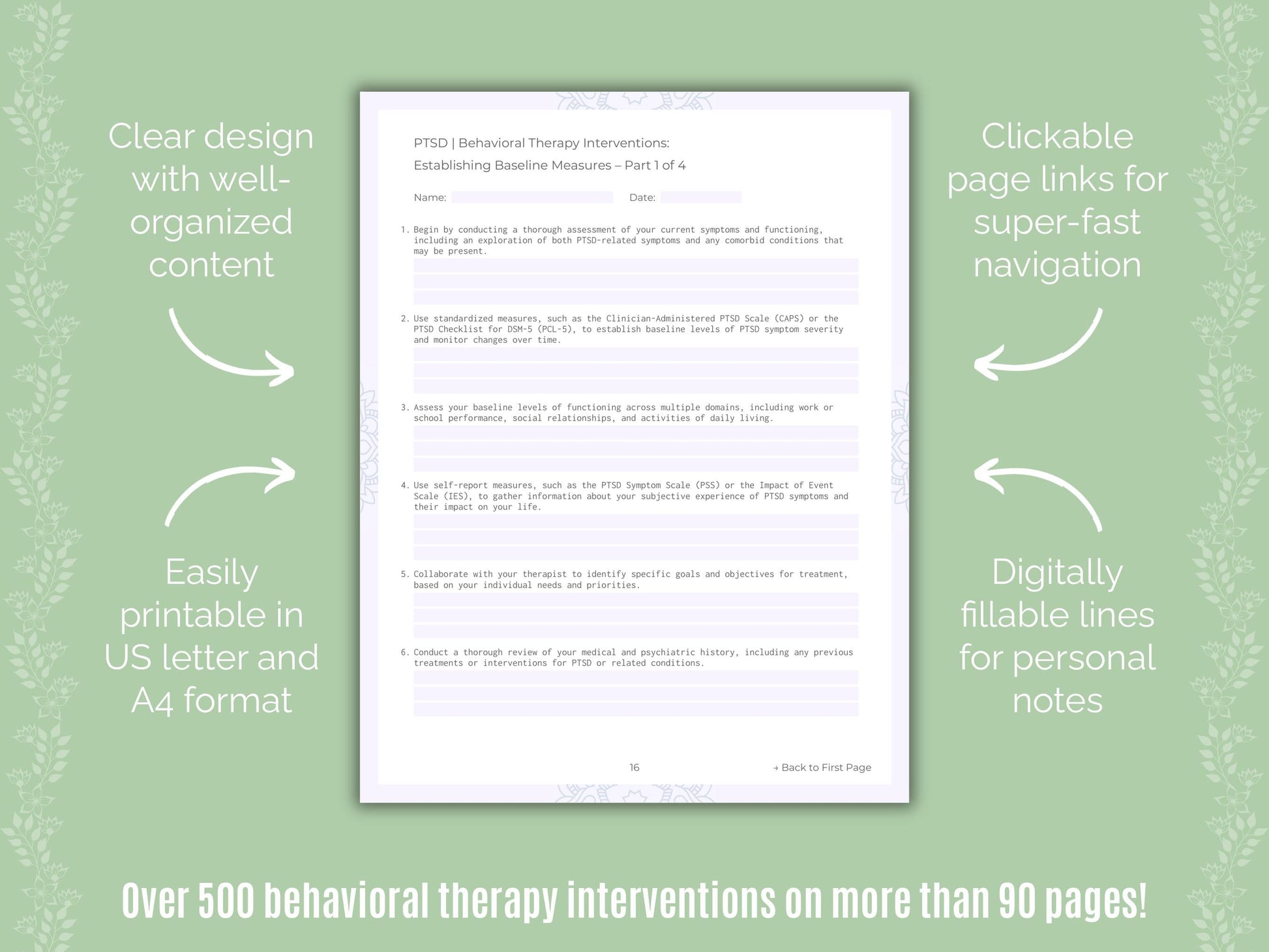 Post-Traumatic Stress Disorder (PTSD) Behavioral Therapy Counseling Templates