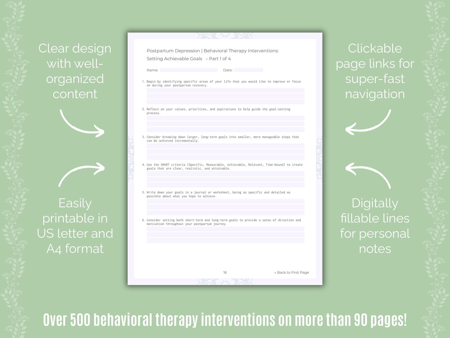 Postpartum Depression Behavioral Therapy Counseling Templates