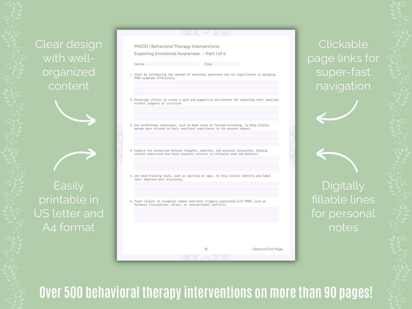 Premenstrual Dysphoric Disorder Behavioral Therapy Counseling Templates