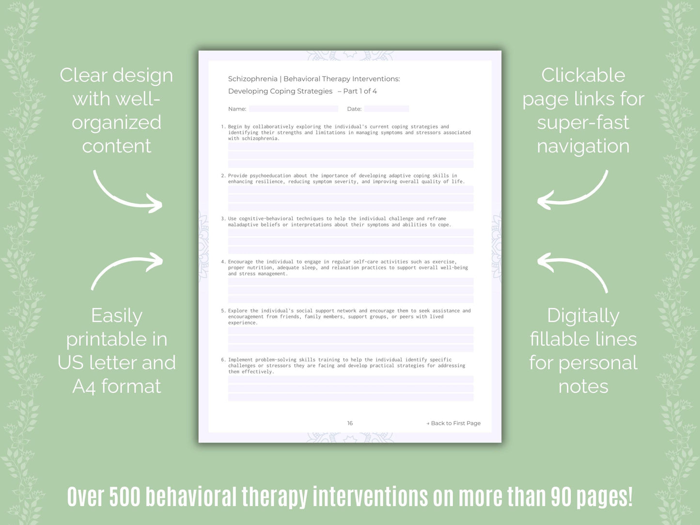 Schizophrenia Behavioral Therapy Counseling Templates