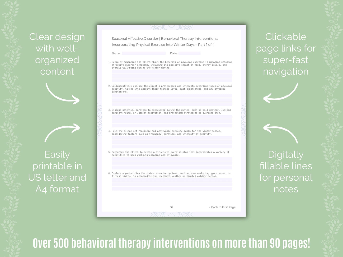 Seasonal Affective Disorder Behavioral Therapy Counseling Templates