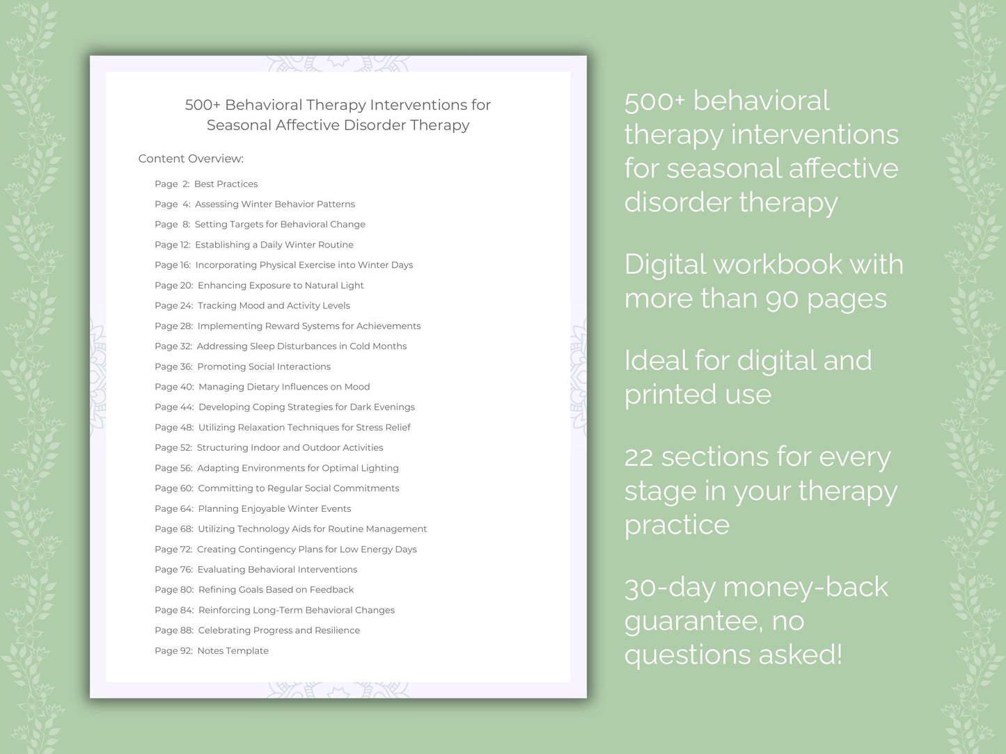 Seasonal Affective Disorder Behavioral Therapy Therapist Worksheets