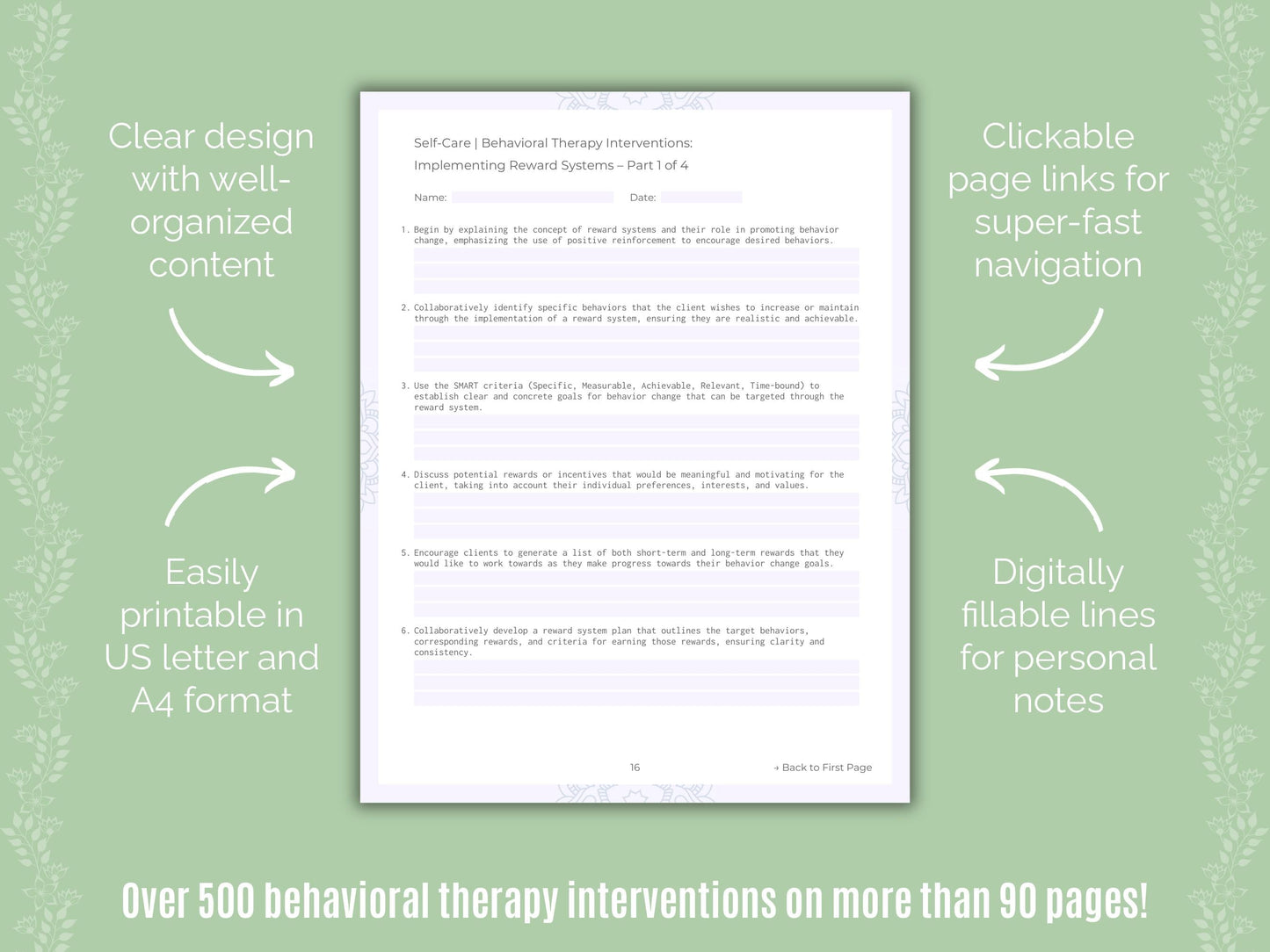 Self-Care Behavioral Therapy Counseling Templates