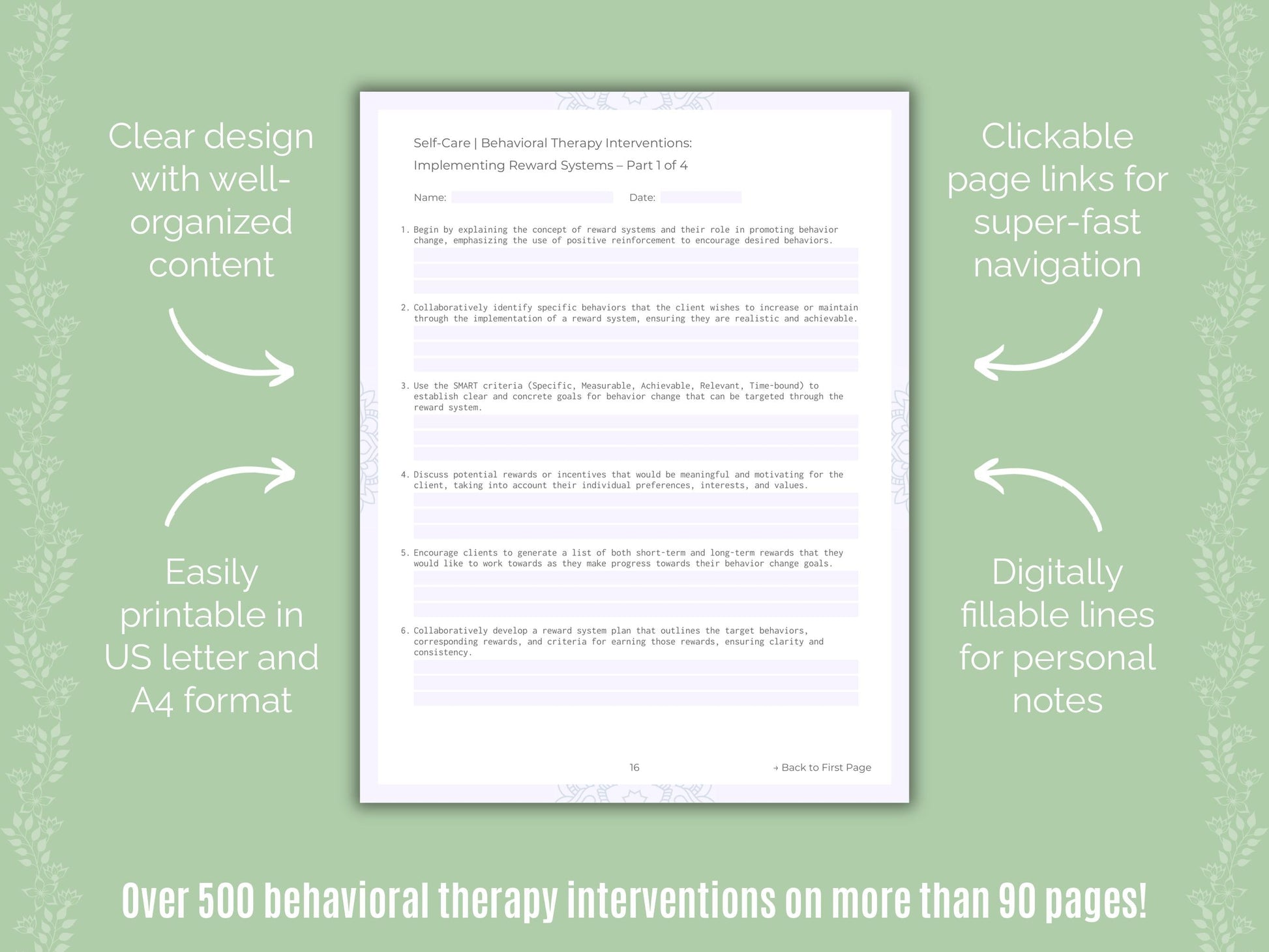 Self-Care Behavioral Therapy Counseling Templates