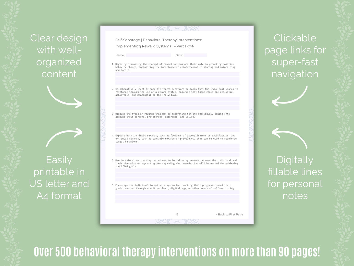 Self-Sabotage Behavioral Therapy Counseling Templates