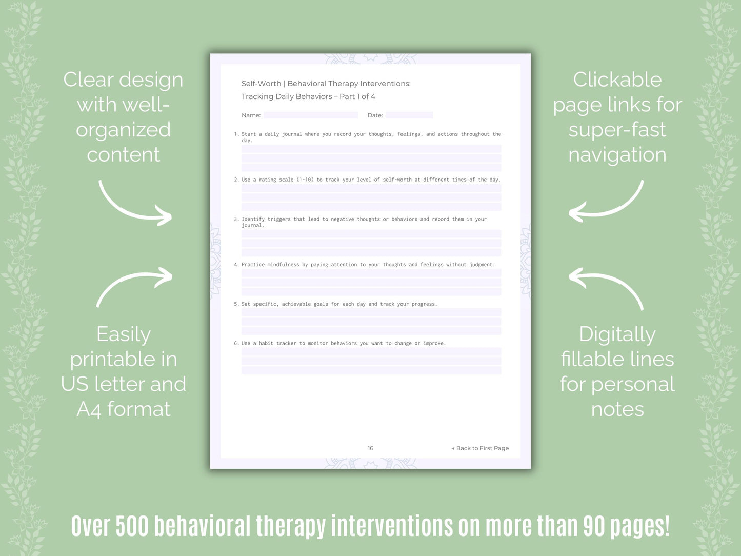 Self-Worth Behavioral Therapy Counseling Templates