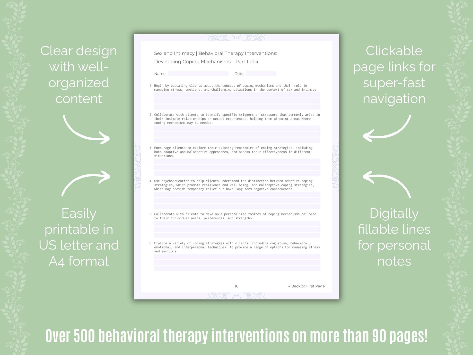 Sex and Intimacy Behavioral Therapy Counseling Templates