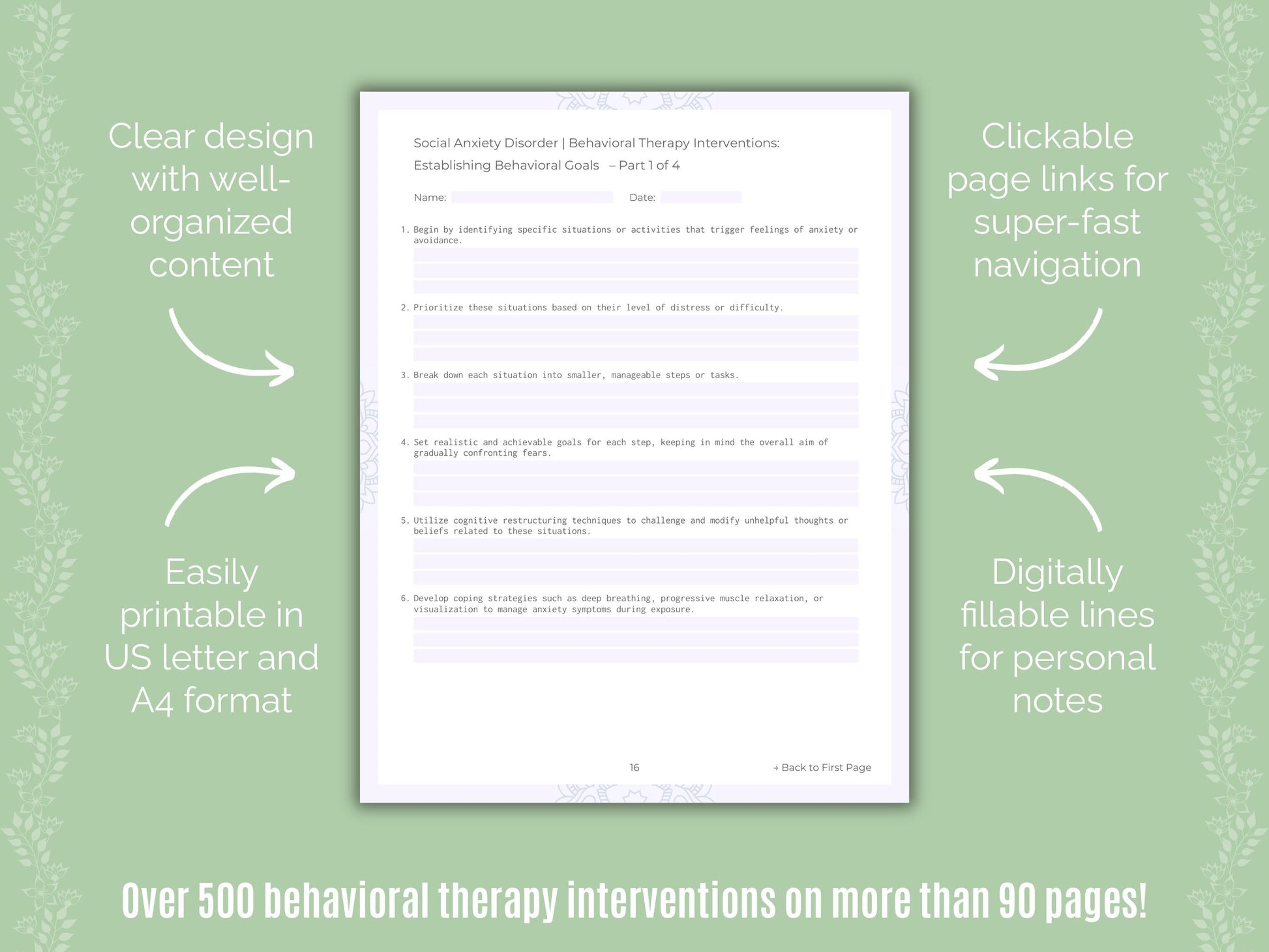 Social Anxiety Disorder Behavioral Therapy Counseling Templates