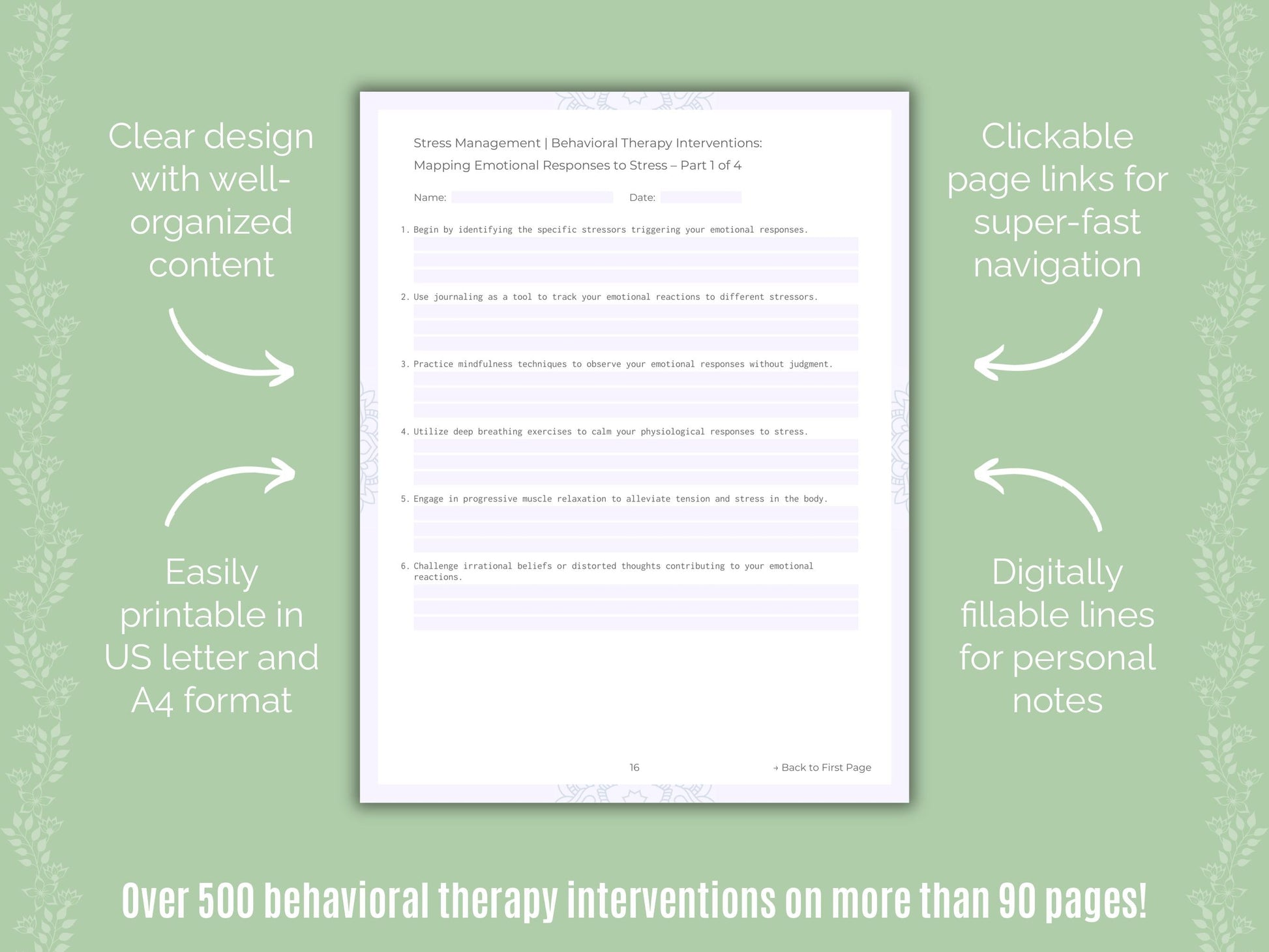 Stress Management Behavioral Therapy Counseling Templates