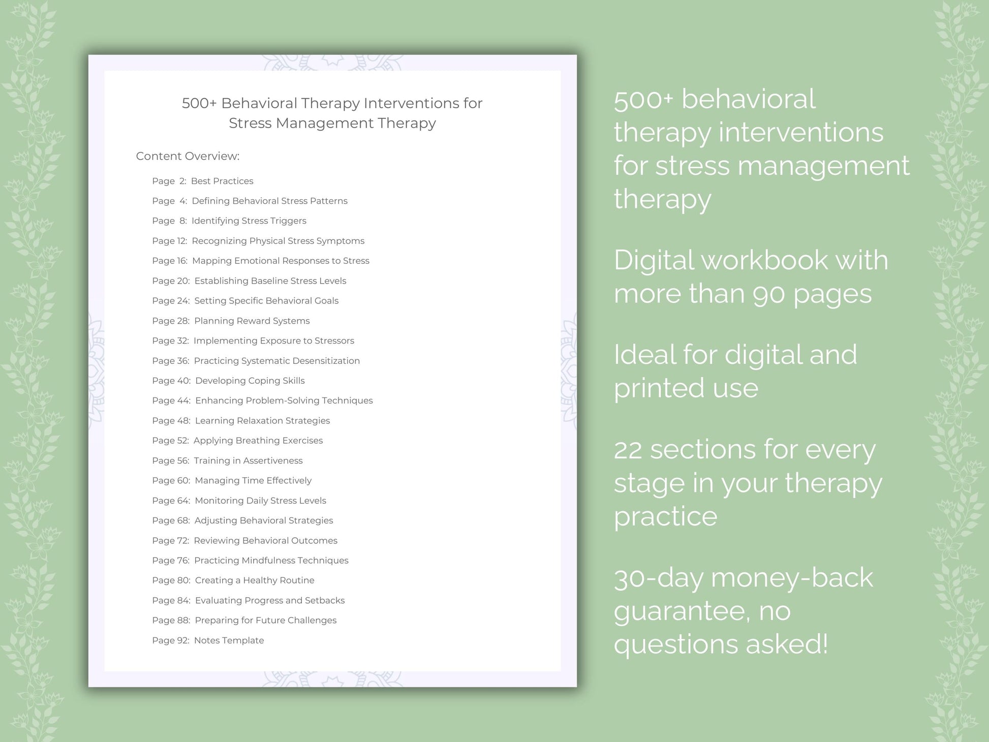 Stress Management Behavioral Therapy Therapist Worksheets