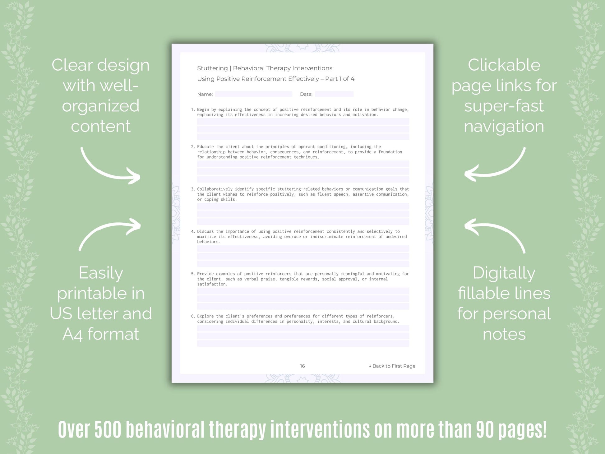 Stuttering Behavioral Therapy Counseling Templates