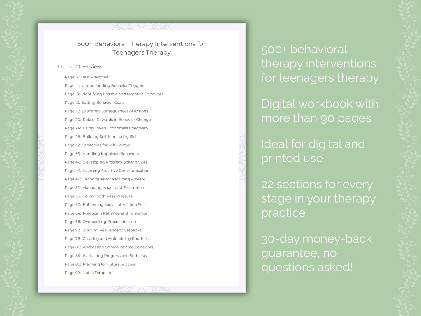 Teenagers Behavioral Therapy Therapist Worksheets