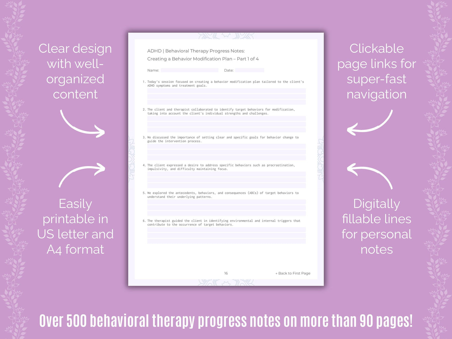 ADHD Behavioral Therapy Counseling Templates