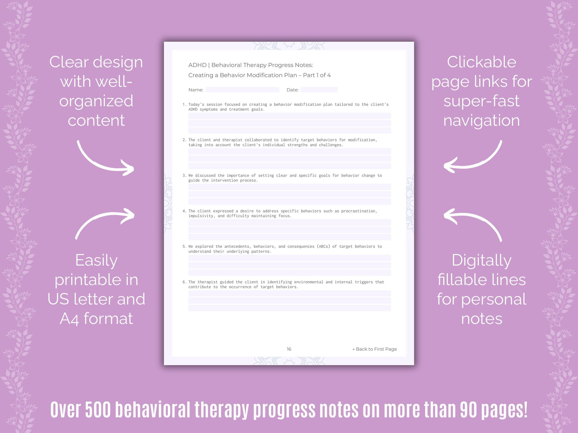 ADHD Behavioral Therapy Counseling Templates