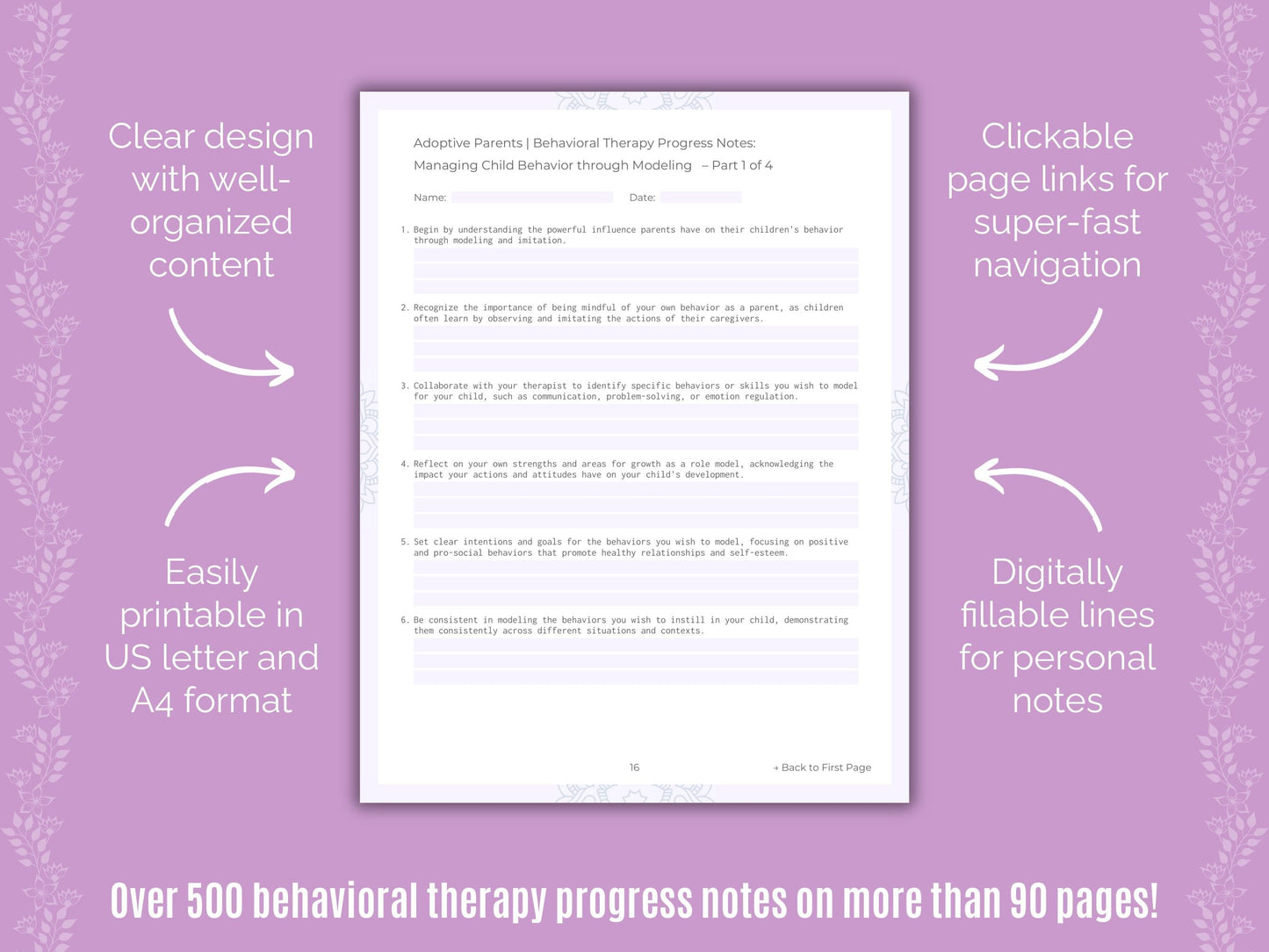 Adoptive Parents Behavioral Therapy Counseling Templates