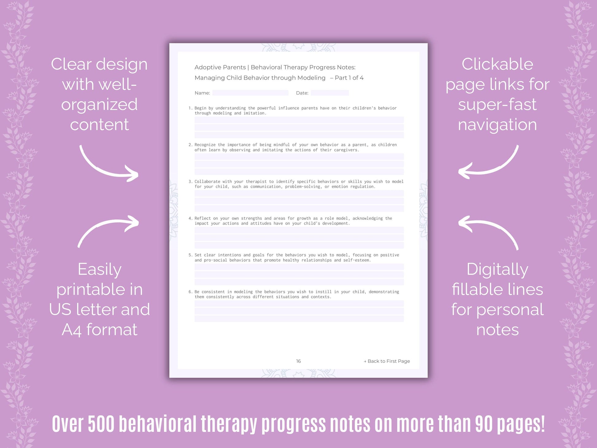 Adoptive Parents Behavioral Therapy Counseling Templates