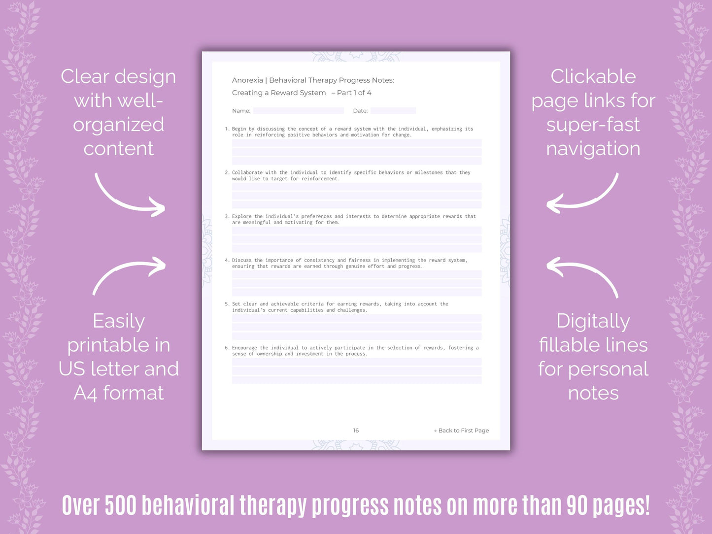 Anorexia Behavioral Therapy Counseling Templates