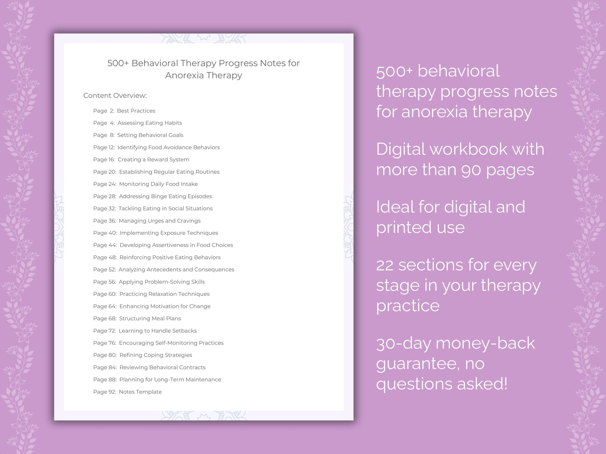 Anorexia Behavioral Therapy Therapist Worksheets