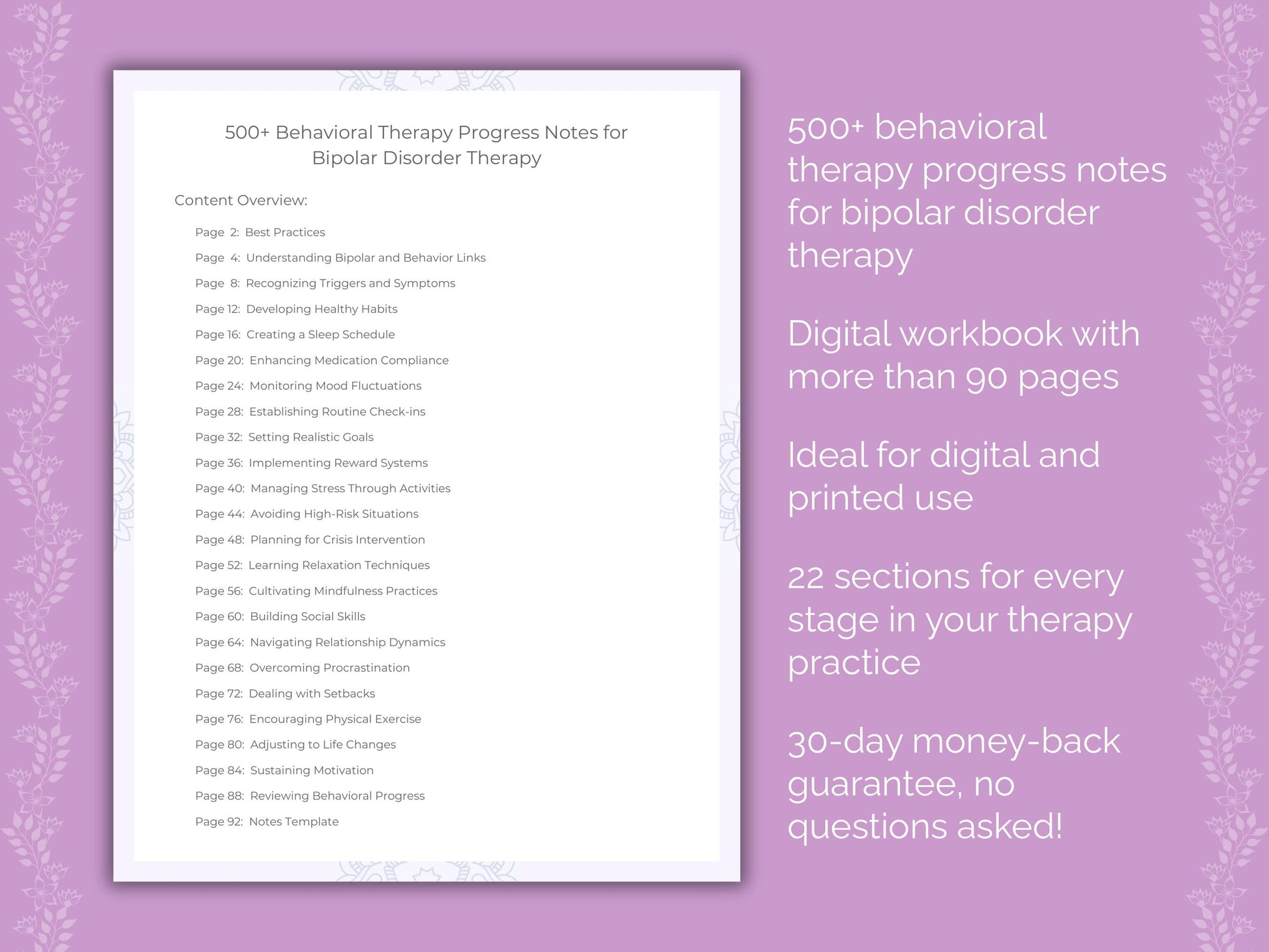 Bipolar Disorder Behavioral Therapy Therapist Worksheets